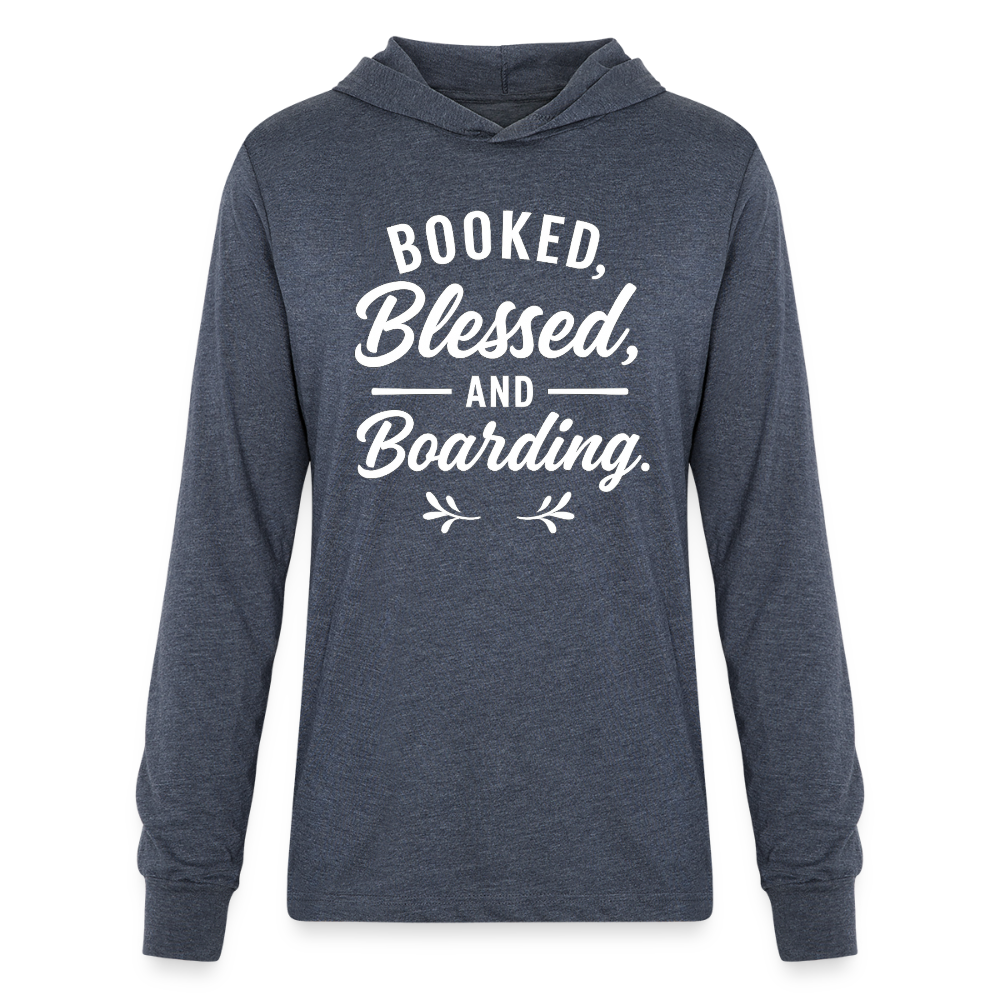 BOOKED BLESSED AND BOARDING. - heather navy