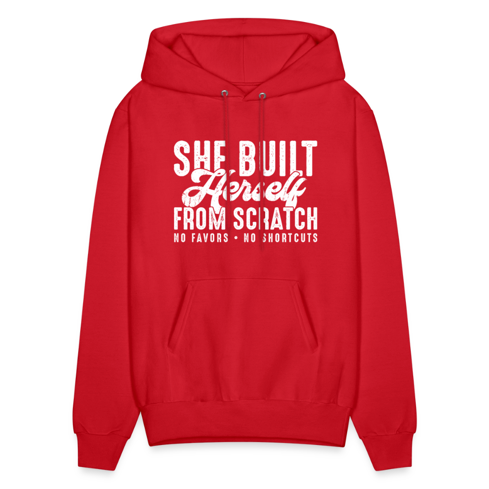 SHE BUILT HERSELF FROM SCRATCH. NO FAVOR. NO SHORTCUST UNISEX HOODIE - red