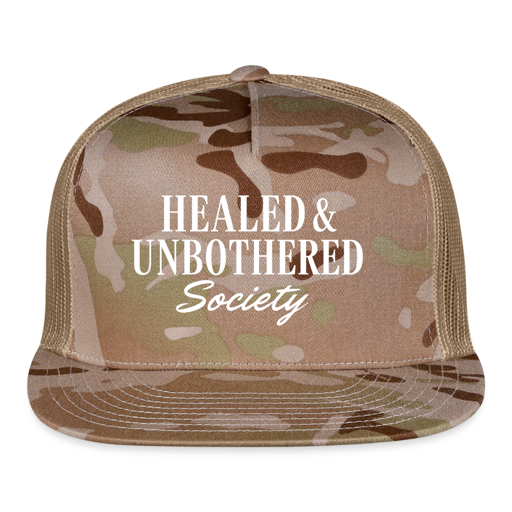 HEALED & UNBOTHERED SOCIETY Trucker Hat - MultiCam\tan