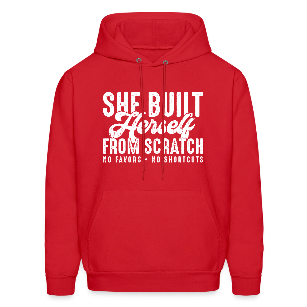 SHE BUILT HERSELF FROM SCRATCH. NO FAVOR. NO SHORTCUST UNISEX HOODIE - red